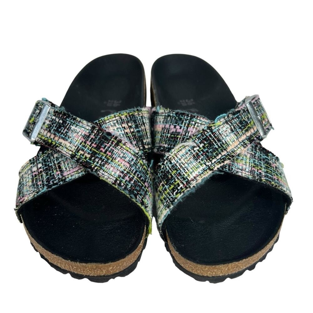 Birkenstock Cross-Strap Sandals in Multicolor Tweed Pattern - Picture 2 of 11